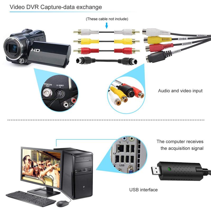 USB Video Capture Card, USB Video Capture Device, RCA to USB Audio Video Converter, Audio & Video Accessories Compatible with TV Tape Player Camcorder Windows Mac