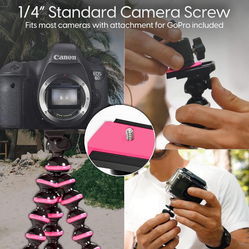 Flexible Tripod for iPhone, Android, Camera - Bendable  Adjustable Stand Holder with Mini Wireless Remote for Selfies, Vlogging, Beauty Makeup, Live Streaming Recording - Pink Accessories Smartphone Cellphone