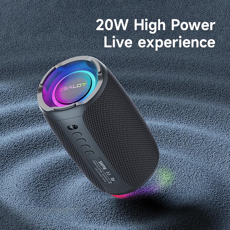 ZEALOT S61 20W Wireless Speaker (Without Microphone), Support Wired Microphone, Outdoor Portable Subwoofer Speaker, Wireless Speaker, Dual Pairing, 3600mAh Battery, 12 Hours Playing Time Loud Stereo Sound, Bass Flood