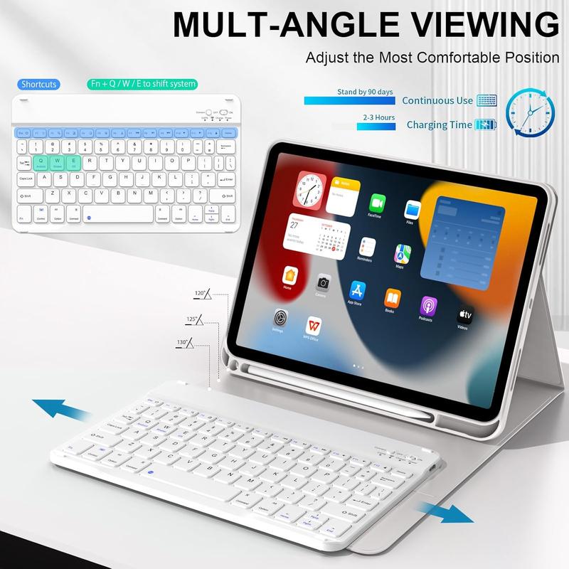 10.9 inch iPad 10th Generation Case 2022 with Keyboard and Pencil Holder, Rechargeable Detachable   Keyboard (Quick Connection), Soft TPU  Shell, Auto Sleep Wake, Gray