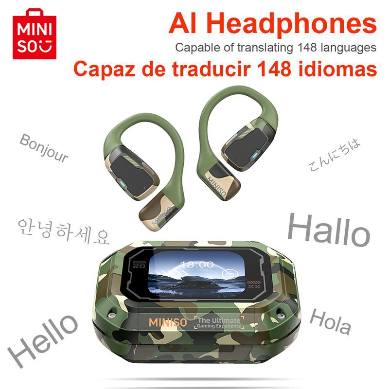 MINISO AI Translation Earbuds M98 Camouflage OWS Wireless Earbuds Open-Ear True Bluetooth 5.4 Earphones, 35Hours Play time, Touchscreen Headphones Immersive Premium Sound Long Distance Connection Headset,Light-Weight Headphones Built-in Mics