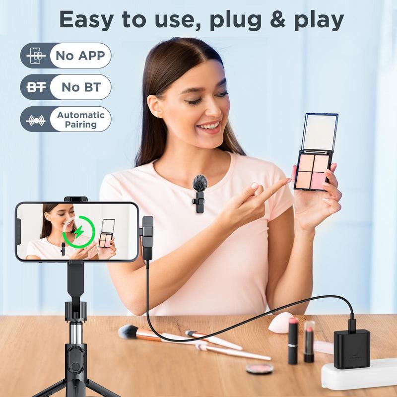 Wireless Lavalier Microphone, 1 Set USB Rechargeable Microphone, Professional Wireless Microphone for iPhone, iPad, Android Smartphones