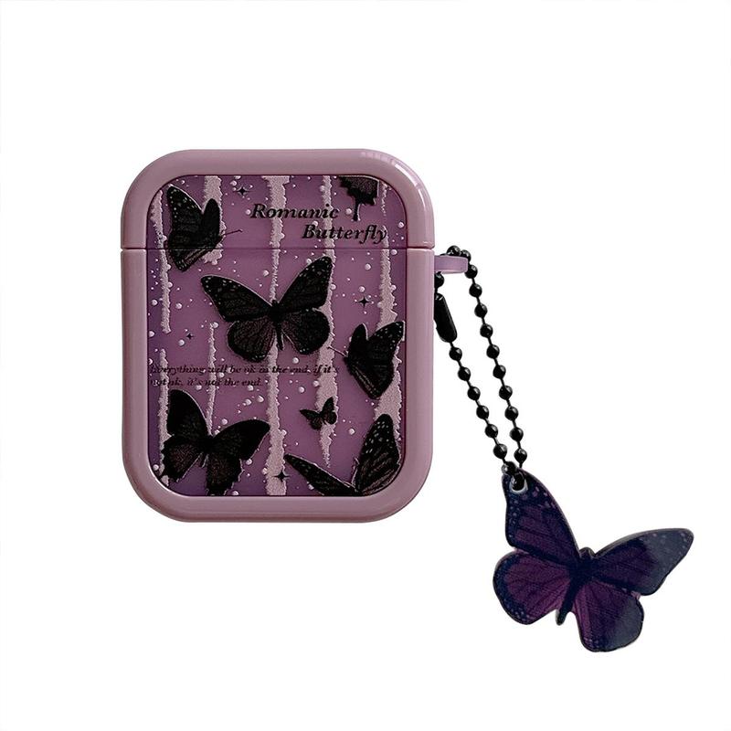 Fashion Butterfly Pattern Earphone Case with Pendant, 1 Count Decorative Earphone Protector Cover, Earphone Accessories Compatible with AirPods