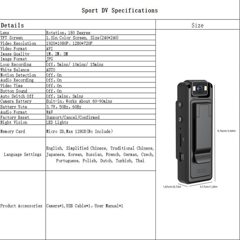 1080P Mini Body Camera, Wearable Body Camera, Pocket Video Recorder with 180° Rotatable Lens, Sports DV for Outdoor, Travel, Law Enforcement