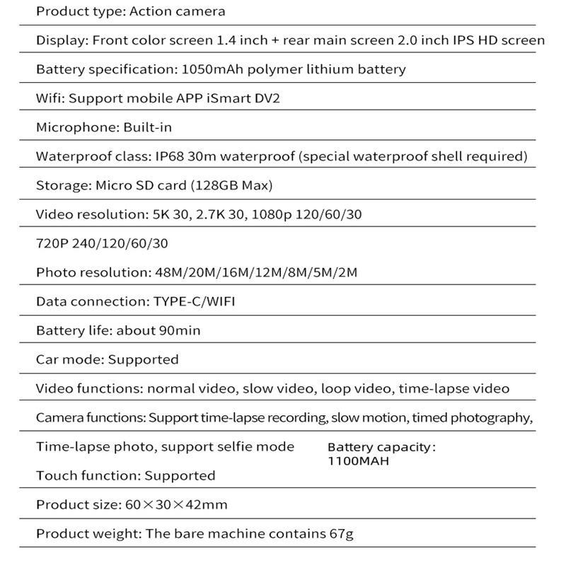 5K HD Action Camera, Waterproof Sports DV Camera with Dual Screen, EIS Anti-shake Action Camera, USB Rechargeable Outdoor Sports Camera