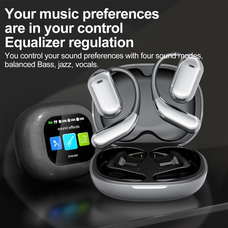 Over The Ear Earbuds , Erazes True Wireless Open Ear Earbuds Bluetooth 5.4, Wireless Earbuds, Touch Screen Display, IPX5 Waterproof Over The Ear Earbuds (Black)