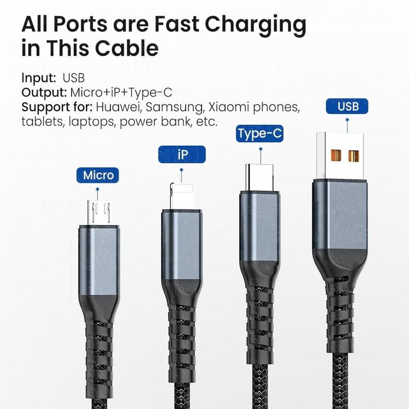 3-in-1 Digital Display Charging Cable, 1.2m USB-C Charging Cable, High-power Charging Cable for Samsung Galaxy, Xiaomi, Macbook, iPad, iPhone