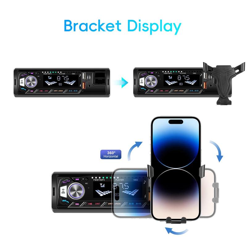 12V Car Video Player, Car MP3 Player with Bluetooth-compatible Connection, Support USB SD AUX, Detachable Phone Holder, Easy To Install