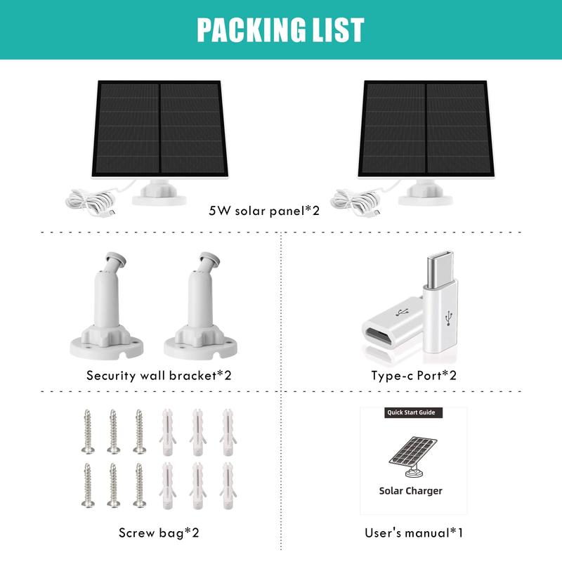 5W Solar Panel for Security Camera Outdoor IP65 Waterproof 360° Adjustable Bracket 5V USB Solar Panel Charger Compatible with Rechargeable Battery Powered Cam 9.8ft Cable 2 Pack USB or USB-C Port Fall Deals For You