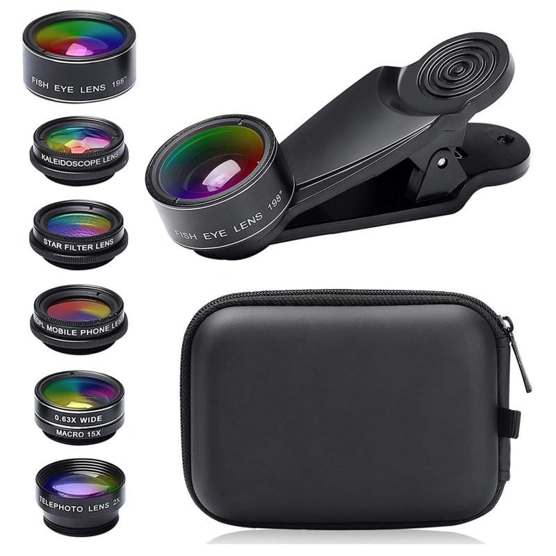 7 in 1 Phone Lens Kit, 1 Set Wide Angle Macro Fish Eye Lens, Mobile Phone Lens Attachment, Mobile Phone Accessories for iPhone & Android