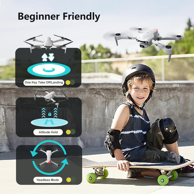 F10-1080p WiFi FPV drone with 1080p HD camera, headless mode 3D flips, RC quadcopter for beginners silver white Button Christmas