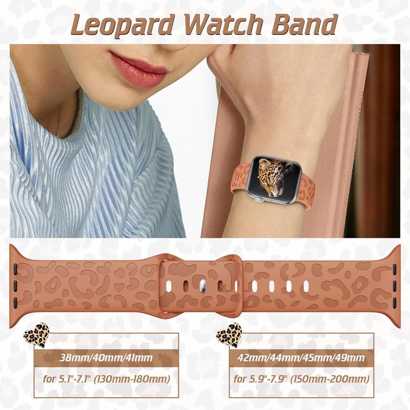 Leopard Pattern Smart Watch Band for Apple Watch, Waterproof Cheetah Sports Silicone Wristband for Fall, Trendy Matching Watchband for Women & Men, Wearable Accessories for Apple iWatch Series, Back to School Gifts