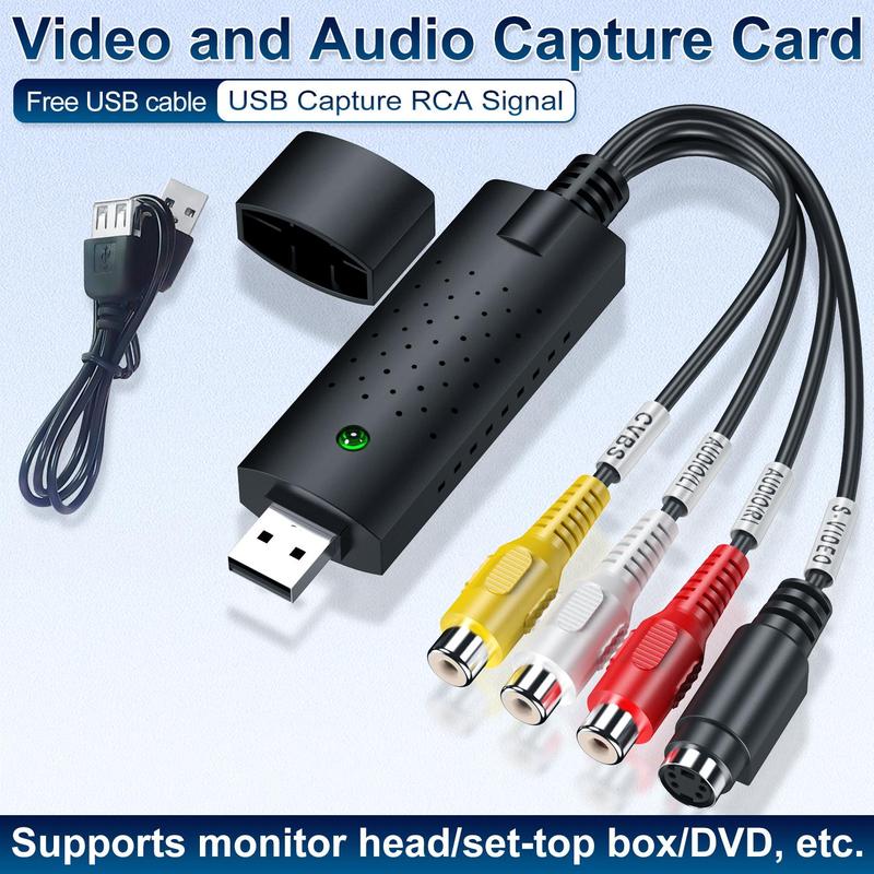 USB Video Capture Card, USB Video Capture Device, RCA to USB Audio Video Converter, Audio & Video Accessories Compatible with TV Tape Player Camcorder Windows Mac