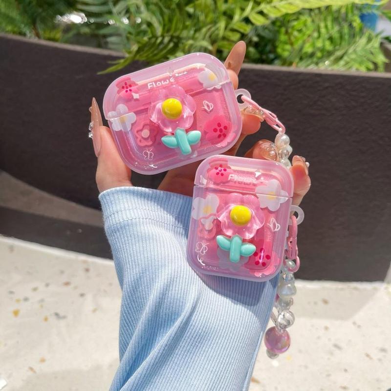 Cute Flower Design Earphone Case, Decorative Earphone Protector Cover, Earphone Accessories Compatible with AirPods