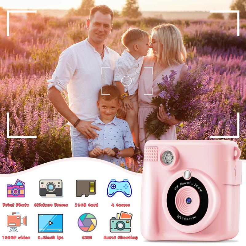 Kids Camera Instant Print with HD Video,Children Digital Camera Toys Gift for Girls Boys 3-12 Age, Portable Christmas Birthday Gifts, Toddler Toys