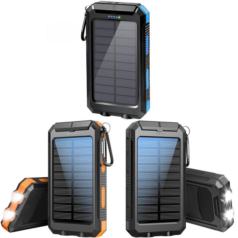 10000mAh Solar Charger Power Bank, 1 2 Counts Dual USB Output Port Waterproof Power Bank Charger with LED Light, Mobile Charger for iPhone & Android Phone