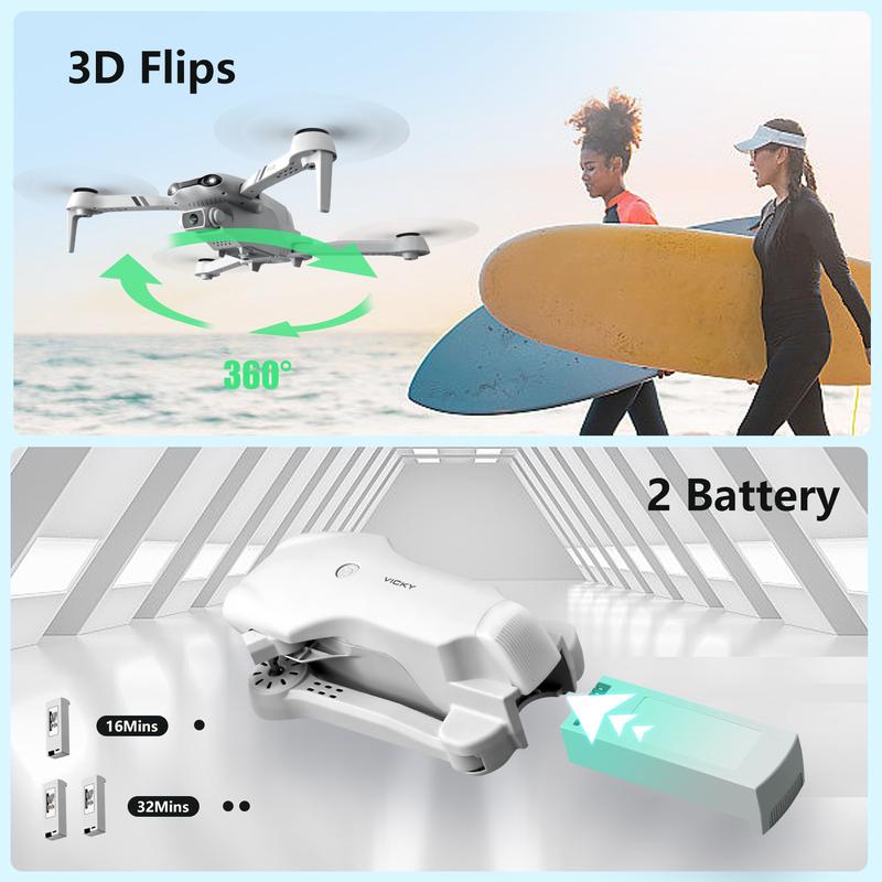 F10-1080p WiFi FPV drone with 1080p HD camera, headless mode 3D flips, RC quadcopter for beginners silver white Button Christmas