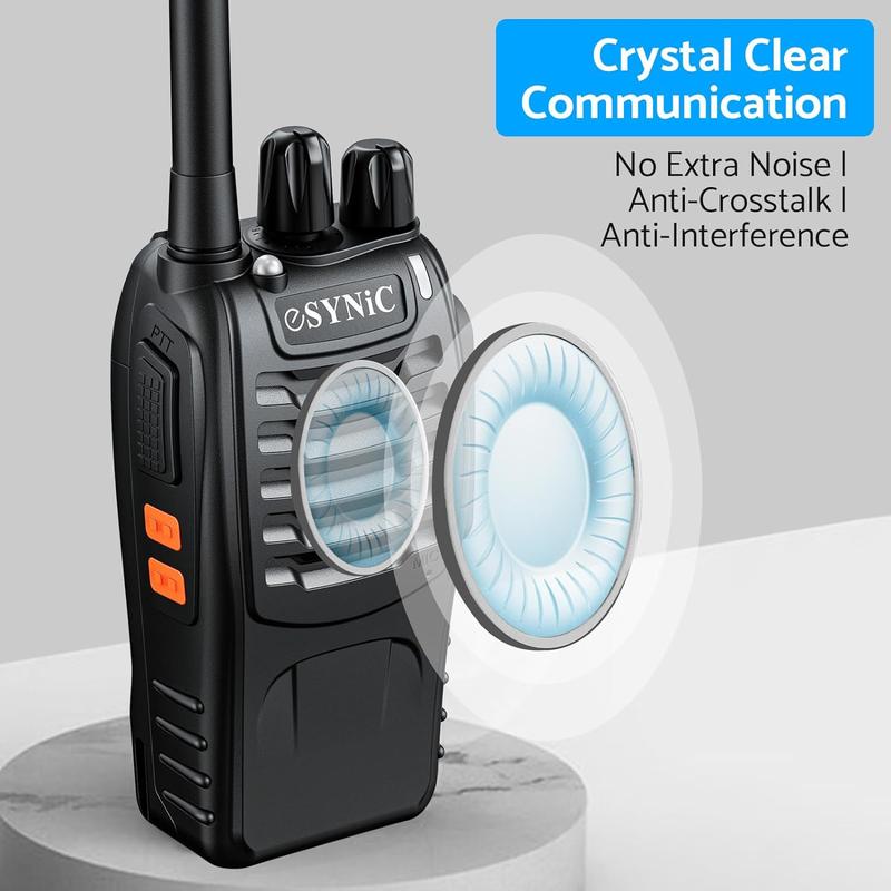 eSynic 2Pcs Professional 2 Way Radio Walkie Talkies Portable Adult Walkie Talkies Rechargeable Support 16 Channel VOX Function with Original Earpieces Perfect for Daily Use Audio Communication Mother's Day Gift