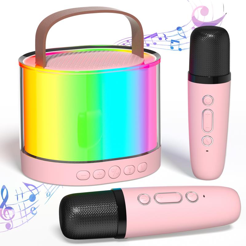 Mini karaoke machine for young and old with 2 wireless microphones, portable speakers and LED lights. Birthday gift for boys and girls aged 5-12+ years old Audio Smartphone portable bluetooth