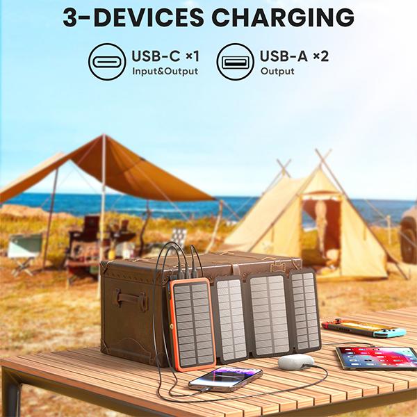 Hiluckey Solar Charger 27000mAh Power Bank 22.5W Fast Charging Portable Phone Charger with 4 Solar Panels USB C PD External Battery Pack with 3 USB Outputs for Cellphone Tablet