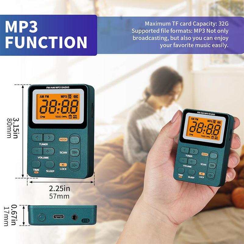 Multifunctional FM AM MP3 Digital Headphone Radio, 600mAh Large Capacity Rechargeable Portable Radio with Sleep Timer for Outdoor Sports