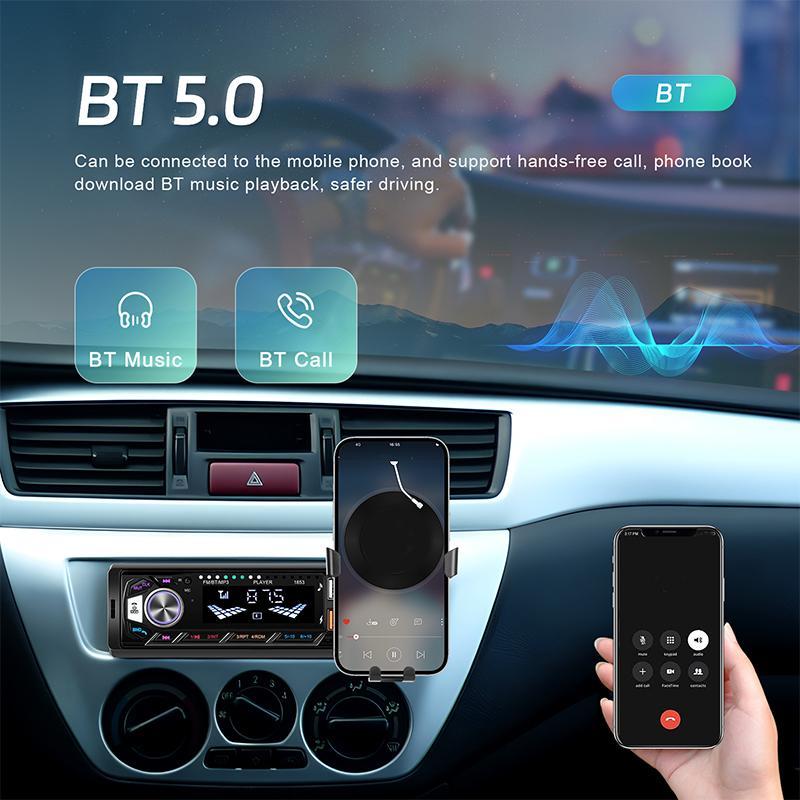 12V Car Video Player, Car MP3 Player with Bluetooth-compatible Connection, Support USB SD AUX, Detachable Phone Holder, Easy To Install