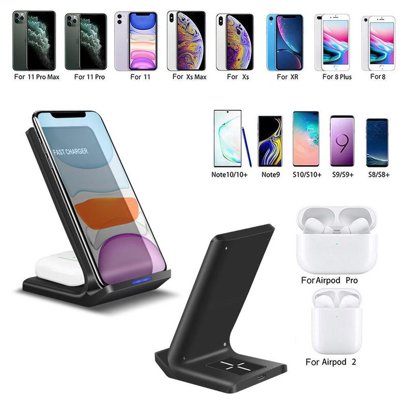 2 in 1 Fast Wireless Charger, 15W Wireless Fast Charging Stand, Wireless Charger Station for iPhone Series, AirPods Pro, Samsung Galaxy Note & Galaxy Buds