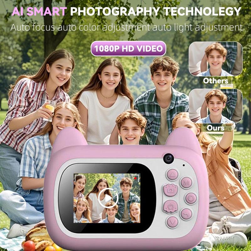 Children's Instant Printing Camera - Creative Christmas and birthday gifts for boys and girls aged 6 and above, high-definition digital camera with two rolls of thermal paper, educational children's toy camera, portable instant printing camera