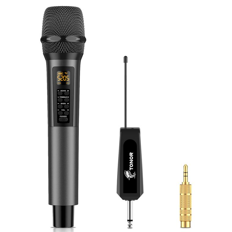 TONOR Wireless Microphone with Treble Bass Echo, Dynamic Handheld Singing Mic with Receiver for Stage Wedding Karaoke Machine PA System Speaker Amp Mixer, 30 UHF Adjustable Frequencies