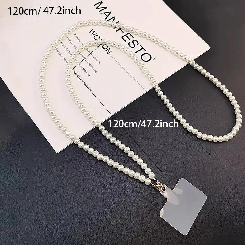 Faux Pearl Phone Chain, Elegant Cell Phone Lanyard with Transparent Card, Fashion Phone Strap for Women & Girls