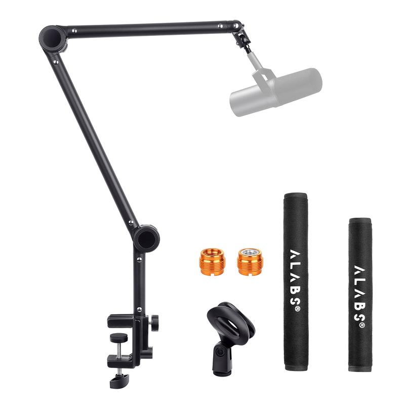 ALABS Boom Arm Mic Stand,360°Adjustable Foldable with Desk Mount Clamp,Screw Adapter,Cable Management,Compatible with studio microphones