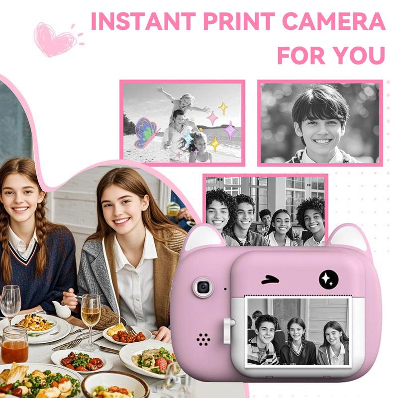 Children's Instant Printing Camera - Creative Christmas and birthday gifts for boys and girls aged 6 and above, high-definition digital camera with two rolls of thermal paper, educational children's toy camera, portable instant printing camera