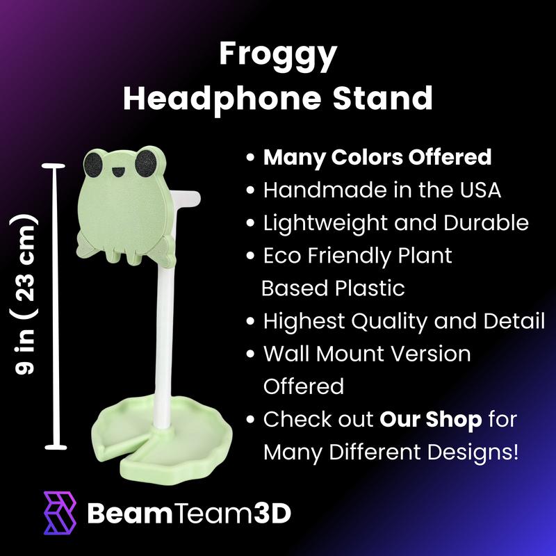 Frog Headphone Stand, Cute Headset Holder, Wall Mountable Headset Hanger, Headphone Stand Cute, Kawaii Desk Accessories, Kawaii Gaming Setup