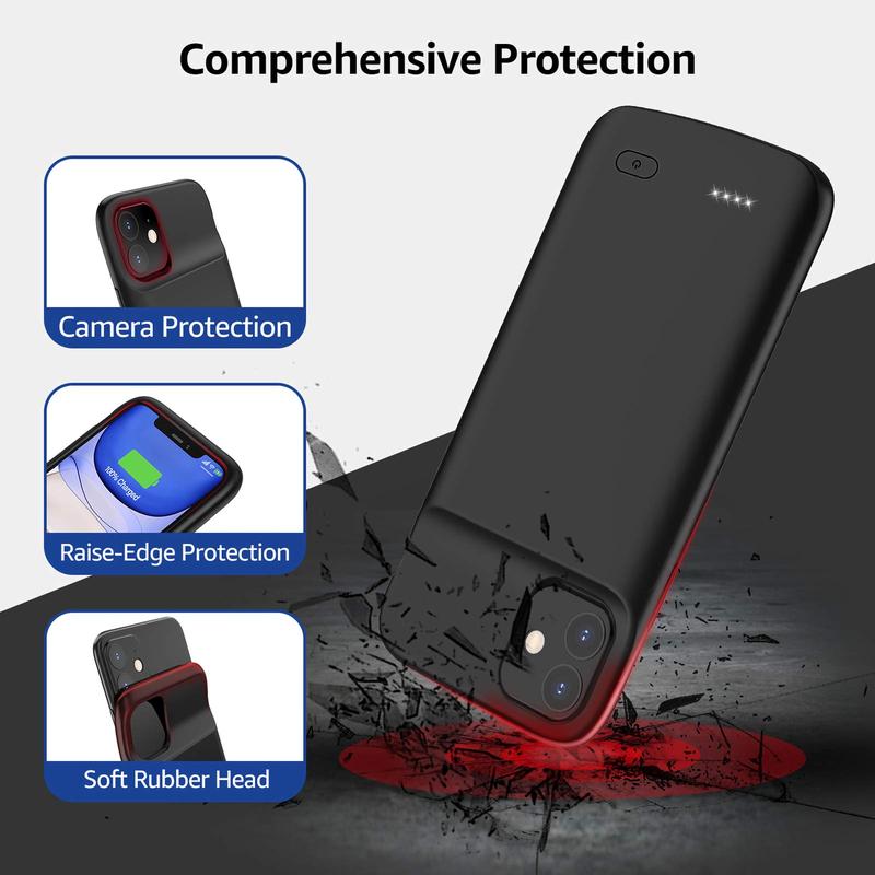 6800mAh Phone Battery Case, Slim Portable Phone Protective Charging Case, Rechargeable Phone Battery Charger Protective Case Compatible with iPhone 11, Stocking Fillers Gift