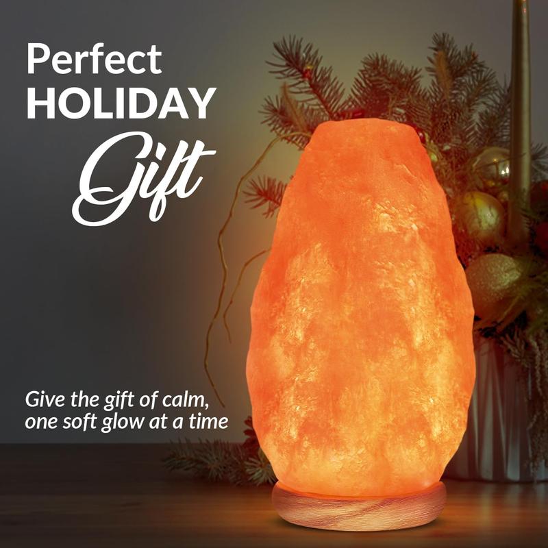 WBM USB Himalayan Salt Lamp with Touch Dimmer Control, Wooden Base, LED Bulb, 5-7lbs Cable Lights