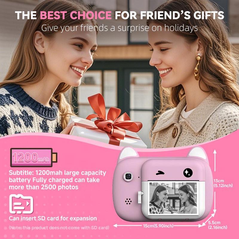 Children's Instant Printing Camera - Creative Christmas and birthday gifts for boys and girls aged 6 and above, high-definition digital camera with two rolls of thermal paper, educational children's toy camera, portable instant printing camera