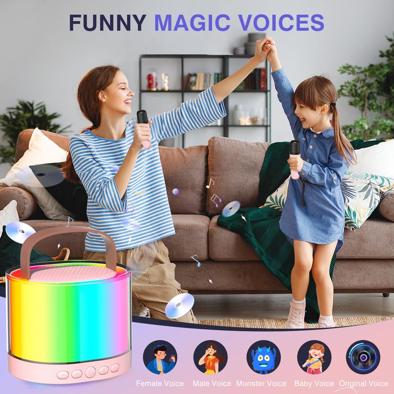 Mini karaoke machine for young and old with 2 wireless microphones, portable speakers and LED lights. Birthday gift for boys and girls aged 5-12+ years old Audio Smartphone portable bluetooth