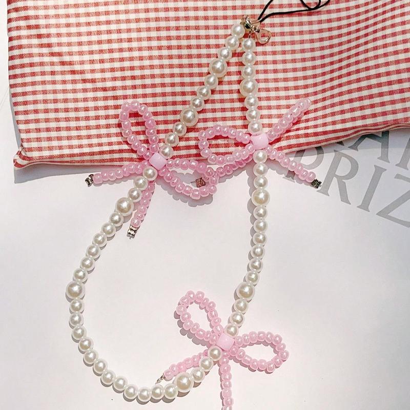 Cute Faux Pearl Decor Phone Lanyard, Bowknot Design Phone Strap, Phone Accessories for Women & Girls, Compatible with Apple Samsung Huawei