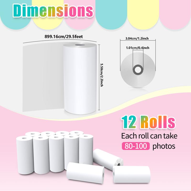 12 Rolls Instant Print Paper for Instant Camera Print-Thermal Print Refill Paper Rolls Photo Print HD Printing for Most Instant Camera,Accessories