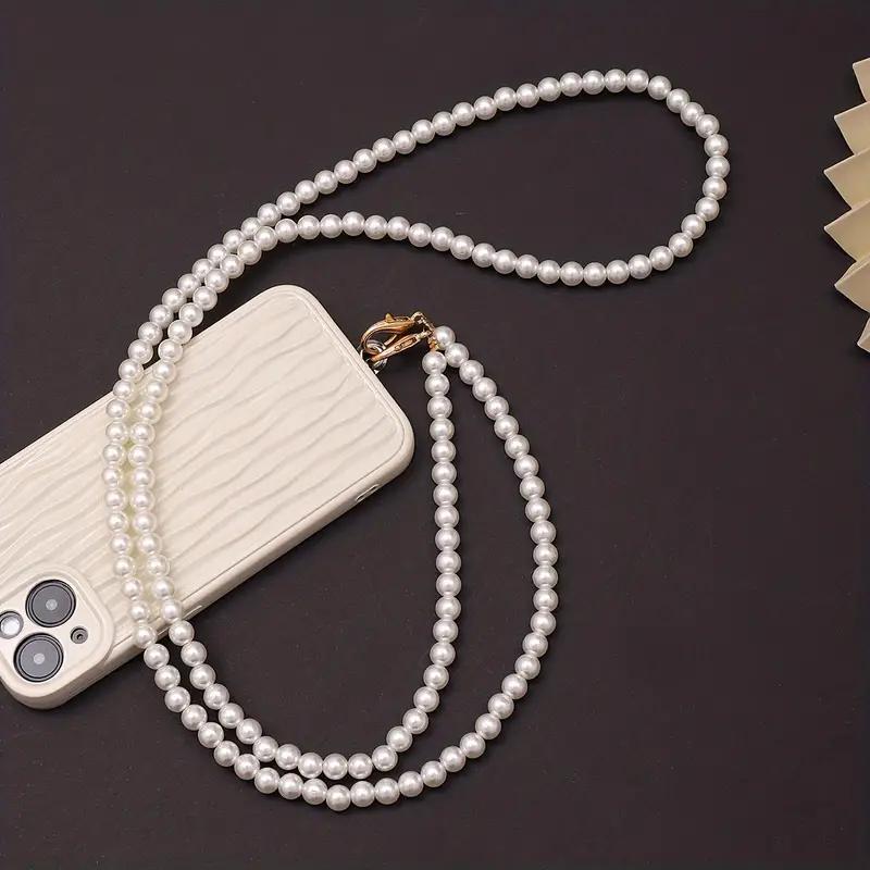 Faux Pearl Phone Chain, Elegant Cell Phone Lanyard with Transparent Card, Fashion Phone Strap for Women & Girls