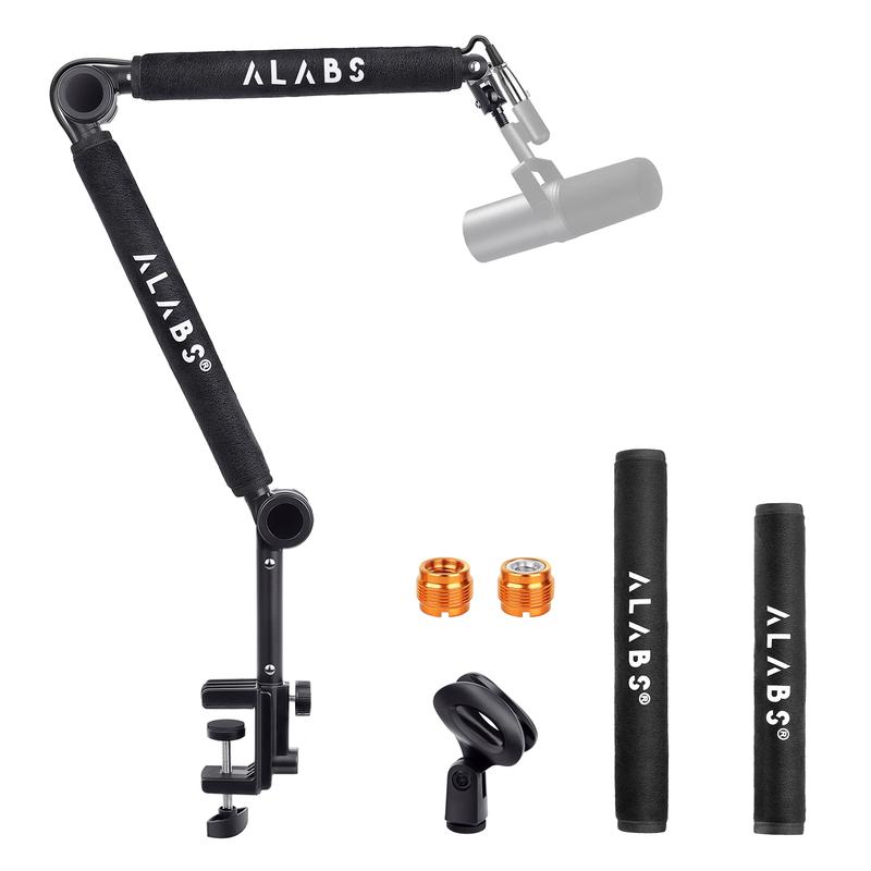 ALABS Boom Arm Mic Stand,360°Adjustable Foldable with Desk Mount Clamp,Screw Adapter,Cable Management,Compatible with studio microphones