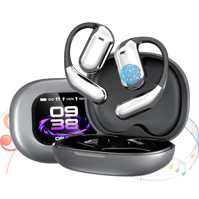 Over The Ear Earbuds , Erazes True Wireless Open Ear Earbuds Bluetooth 5.4, Wireless Earbuds, Touch Screen Display, IPX5 Waterproof Over The Ear Earbuds (Black)