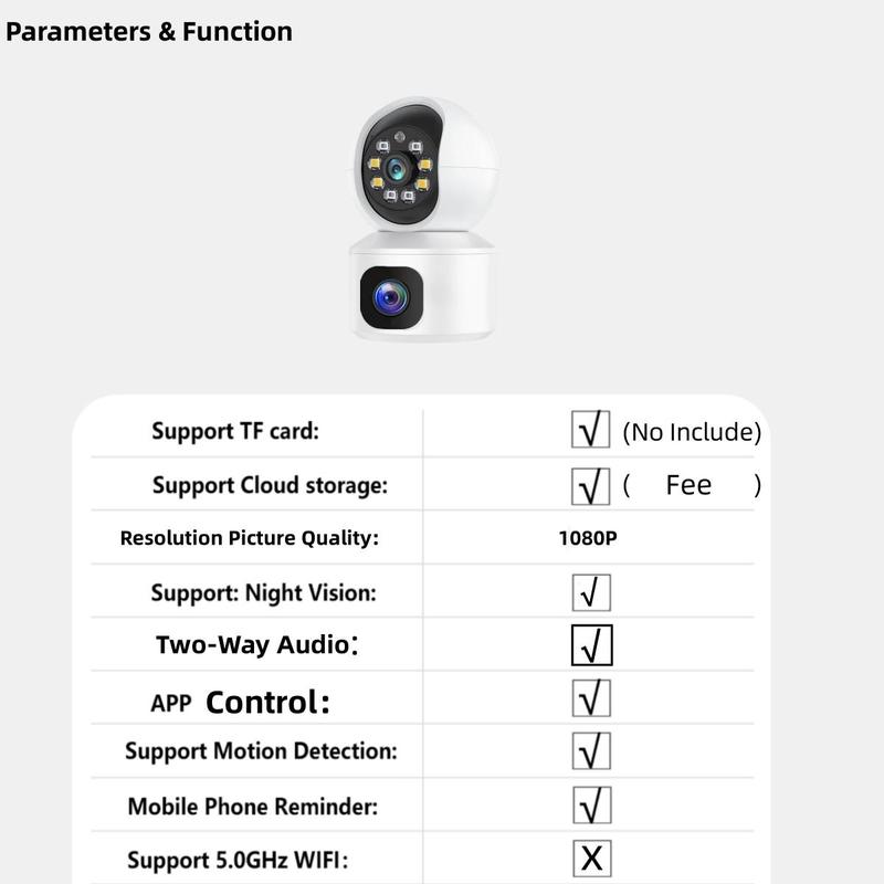 3K Indoor Camera, 2.4G WiFi Security Camera with Dual Lens, 360° HD Network Monitor with Two-way Talk, Motion-Detection, Color Night-Vision Camera