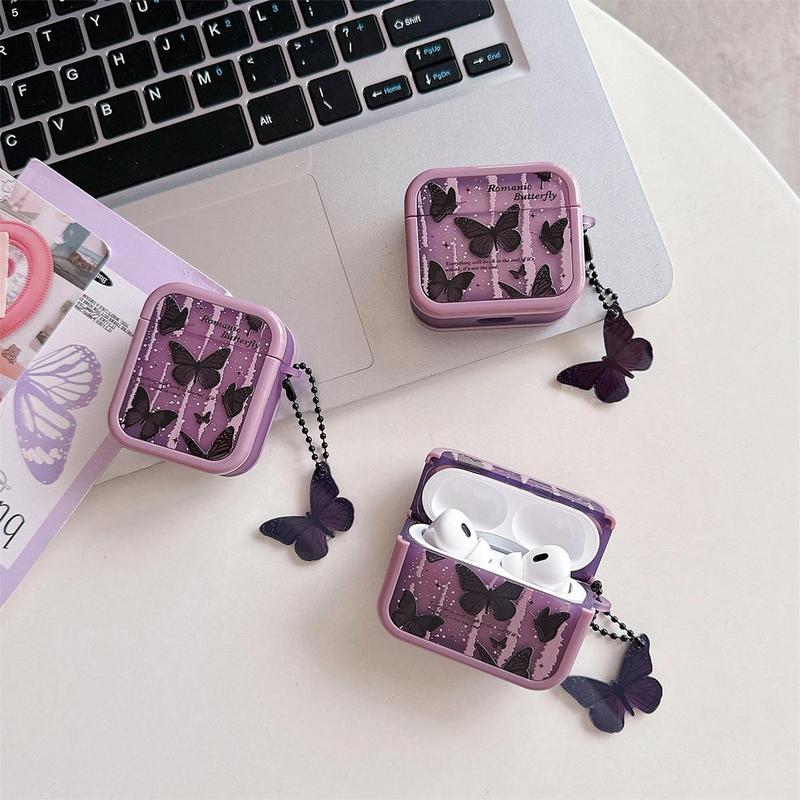 Fashion Butterfly Pattern Earphone Case with Pendant, 1 Count Decorative Earphone Protector Cover, Earphone Accessories Compatible with AirPods