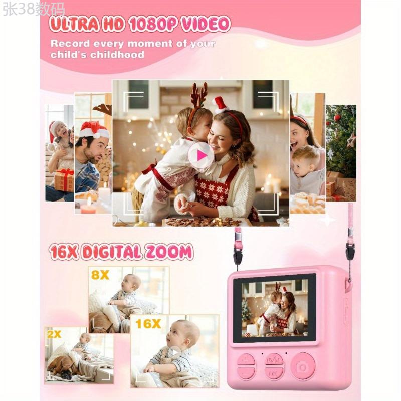 Kids Camera Instant Print, 12MP 1080P Digital Camera for Kids Age 3-12, Christmas Birthday Gifts for 4 5 6 7 8 9 10 Year Old Girls Boys, 32GB Toddler HD Video Camera Print Photos Portable Toy Charging Rechargeable