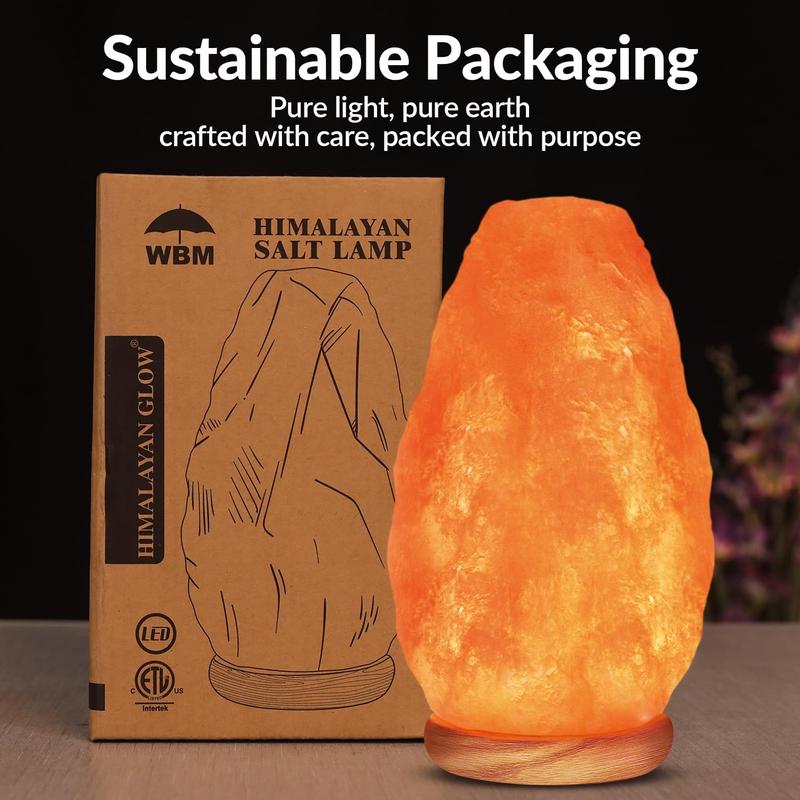 WBM USB Himalayan Salt Lamp with Touch Dimmer Control, Wooden Base, LED Bulb, 5-7lbs Cable Lights