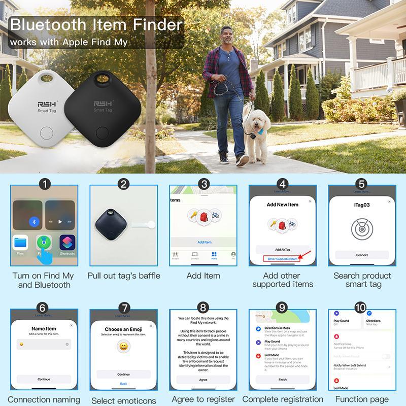 RSH Waterproof GPS Tracker, 2 Counts Mini Anti-lost GPS Tracker, Portable GPS Locator for iOS, Android, Pet, Elderly, Compatible with Apple Find My