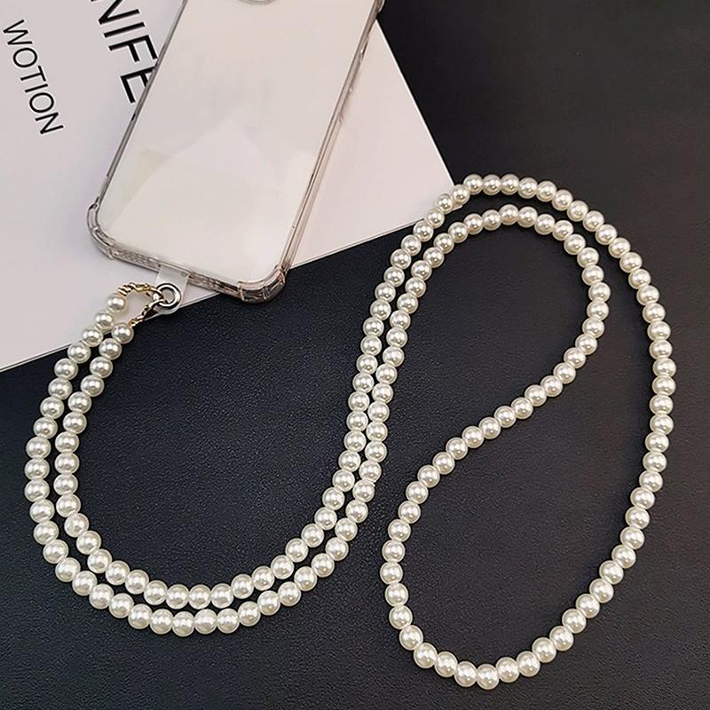 Faux Pearl Phone Chain, Elegant Cell Phone Lanyard with Transparent Card, Fashion Phone Strap for Women & Girls