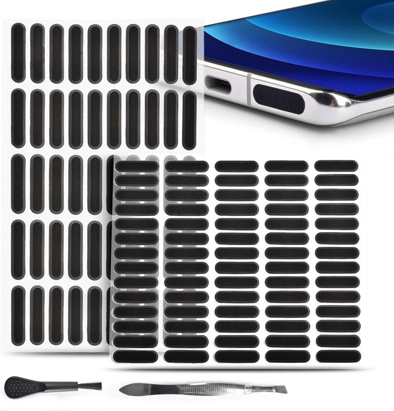 120 count Phone Speaker Cover Phone Speaker  Stickers Phone Speaker Dust Protector Cover Anti Dust Sticker Speaker Dust-Proof Cover Kit with Cleaning Brush & Tweezer