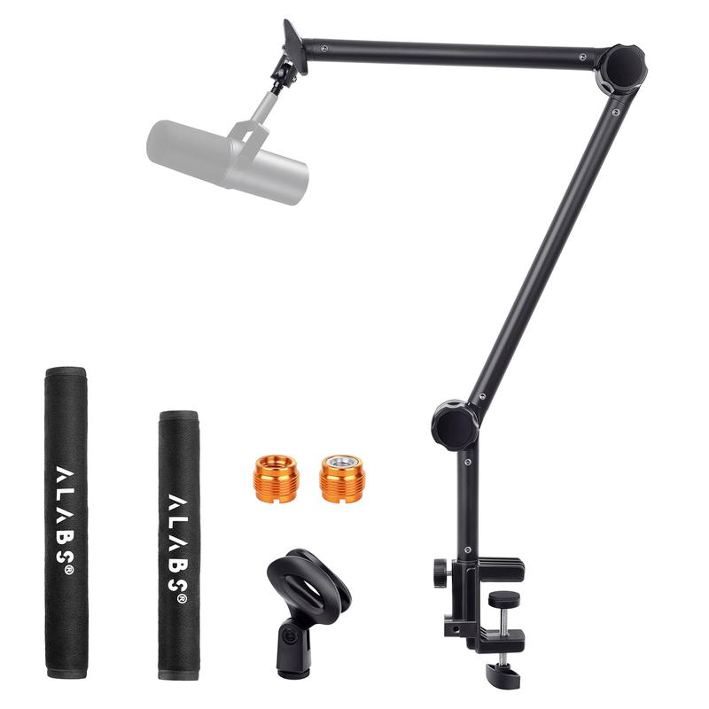 ALABS Boom Arm Mic Stand,360°Adjustable Foldable with Desk Mount Clamp,Screw Adapter,Cable Management,Compatible with studio microphones